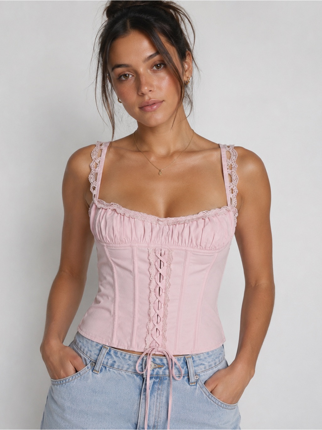 Lounge Lace-Trim Corset Camisole In Light Pink Size 4 Nwt